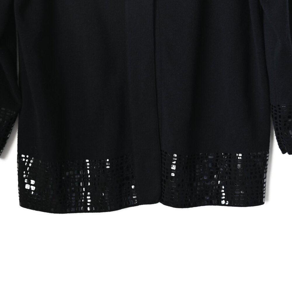 DANA BUCHMAN Black Mock Neck Buttoned Black Cardigan with Embellishments - Large - Picture 5 of 10